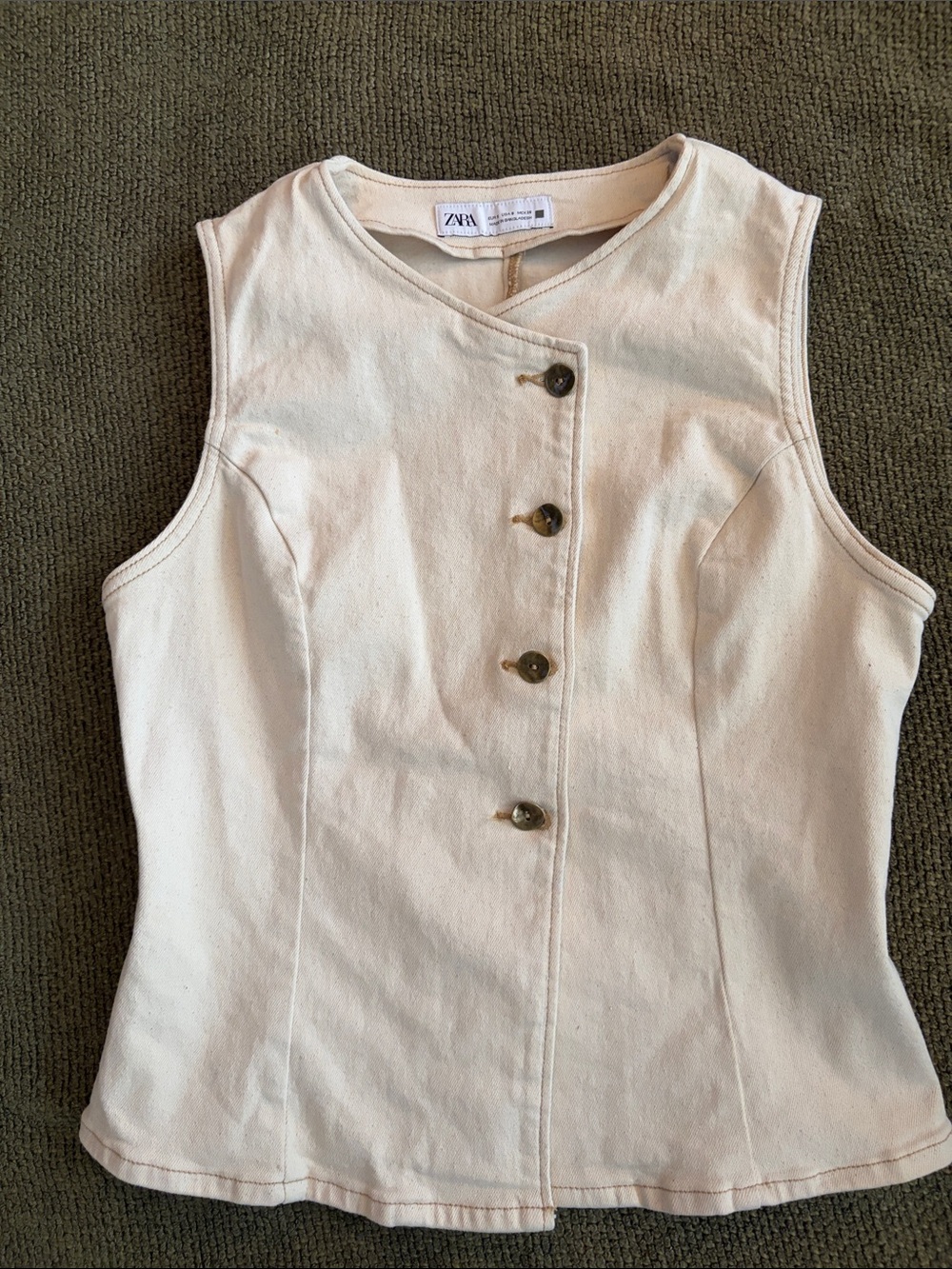 Zara Cream Asymmetric Button-Front Sleeveless Top